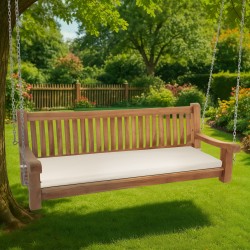 Banco mecedor Joyce con cojín, 180 cm, teca color crema