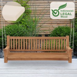 Banco mecedor Joyce con cojín, 180 cm, teca color crema