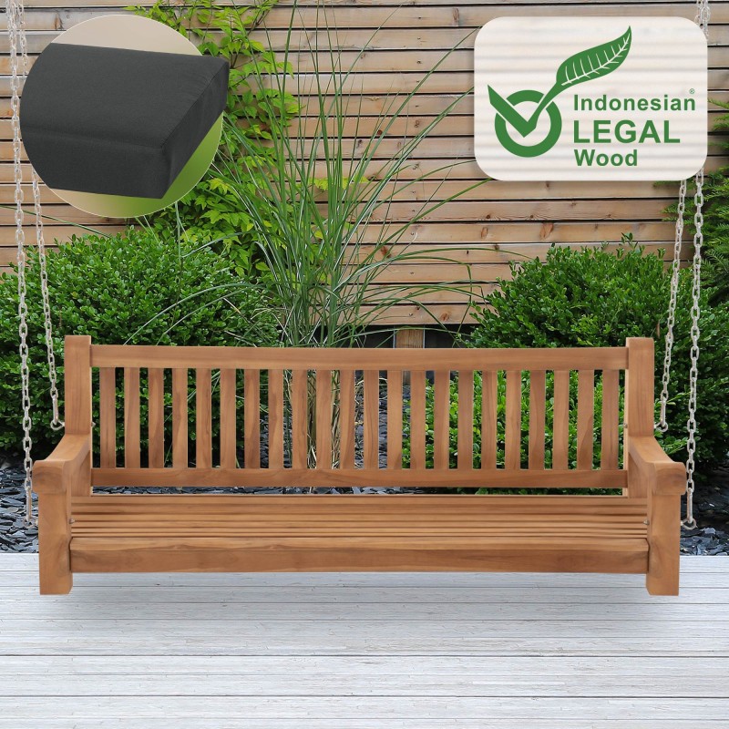 Banco mecedor Joyce con cojín de asiento, 180 cm, teca gris oscuro