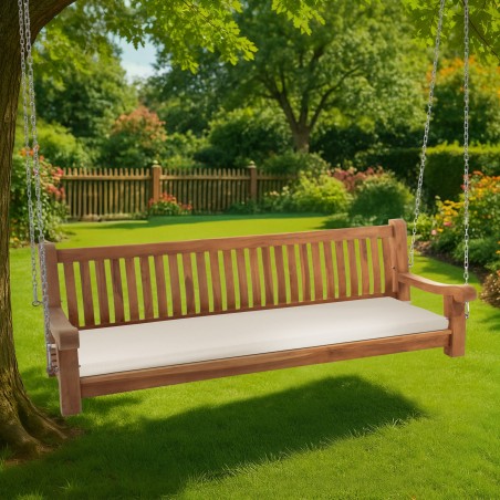 Banco mecedor Joyce con cojín, 200 cm, teca color crema