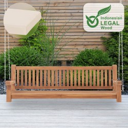 Banco mecedor Joyce con cojín, 200 cm, teca color crema