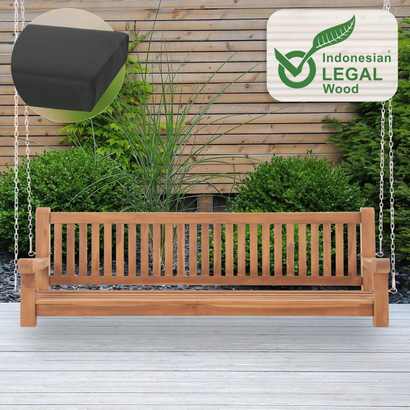 Banco mecedor Joyce con cojín de asiento, 200 cm, teca gris oscuro