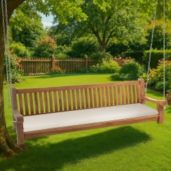 Banco mecedor Joyce con cojín, 220 cm, teca color crema