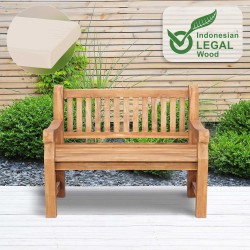 Banco Jackson de teca con cojín de asiento, 120 cm + teca color crema