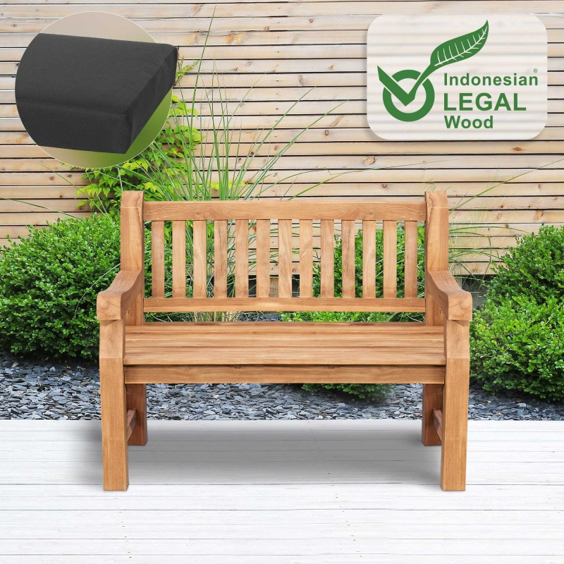 Banco Jackson de teca con cojín de asiento de 120 cm + teca gris oscuro