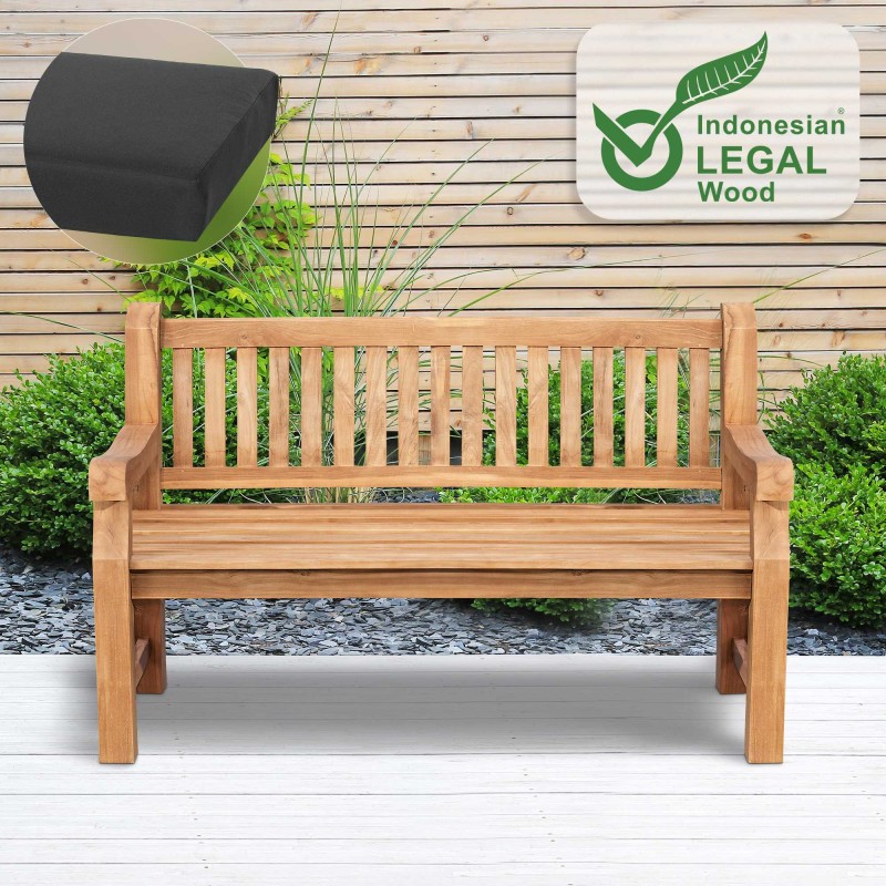 Banco Jackson de teca con cojín de asiento, 150 cm + teca gris oscuro