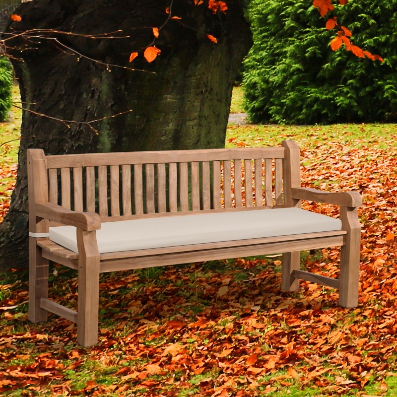 Banco Jackson de teca con cojín de asiento, 180 cm + teca color crema