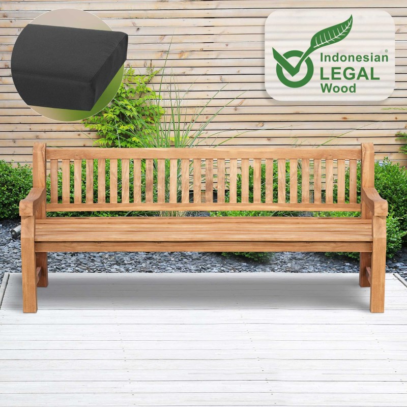 Banco Jackson de teca con cojín de asiento, 220 cm + teca gris oscuro