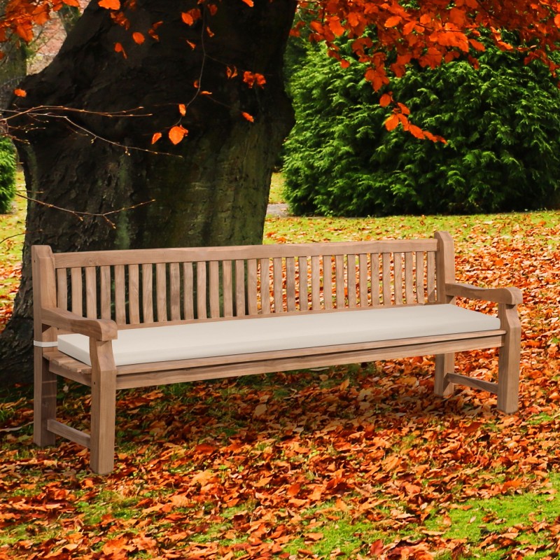 Banco Jackson de teca con cojín de asiento, 240 cm + teca color crema