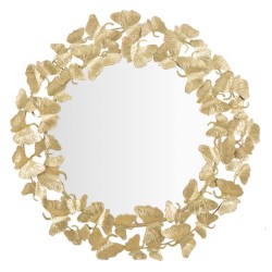 Espejo de pared redondo con forma de hoja Ø87x2,5 cm – Elegancia natural y reflejos dorados para una decoración refinada