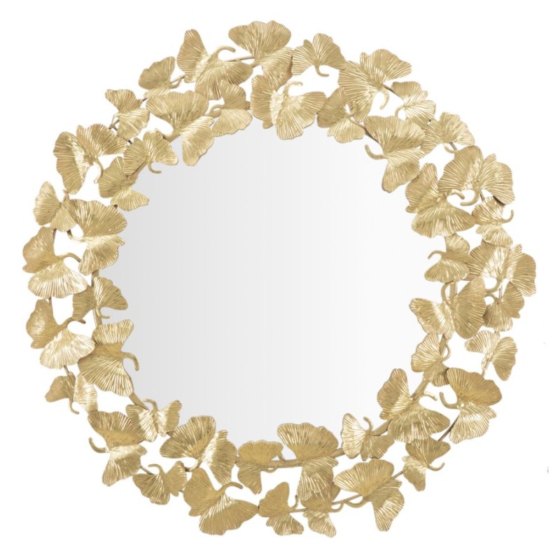 Espejo de pared redondo con forma de hoja Ø87x2,5 cm – Elegancia natural y reflejos dorados para una decoración refinada