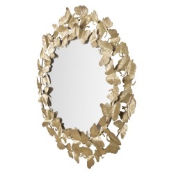 Espejo de pared redondo con forma de hoja Ø87x2,5 cm – Elegancia natural y reflejos dorados para una decoración refinada