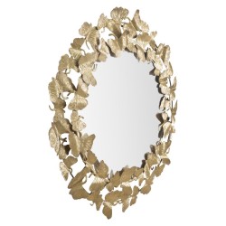 Espejo de pared redondo con forma de hoja Ø87x2,5 cm – Elegancia natural y reflejos dorados para una decoración refinada