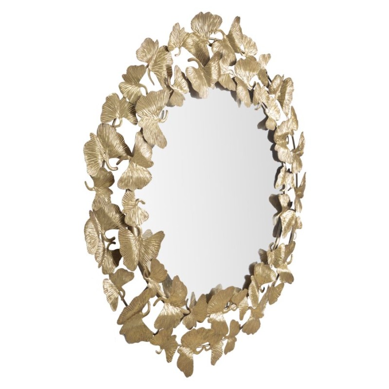 Espejo de pared redondo con forma de hoja Ø87x2,5 cm – Elegancia natural y reflejos dorados para una decoración refinada