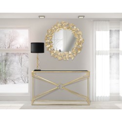 Espejo de pared redondo con forma de hoja Ø87x2,5 cm – Elegancia natural y reflejos dorados para una decoración refinada