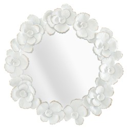 Espejo de pared floral blanco de 82 x 2,6 x 85,5 cm – Romance floral y pureza luminosa