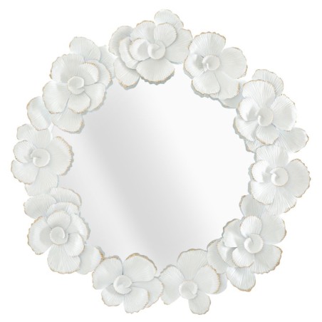 Espejo de pared floral blanco de 82 x 2,6 x 85,5 cm – Romance floral y pureza luminosa