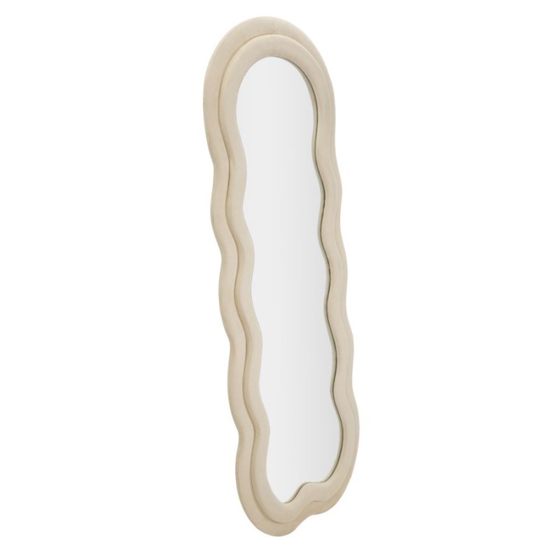 Espejo de pared Miki de terciopelo color crema 60x4x160 cm – Refinamiento aterciopelado y suavidad elegante