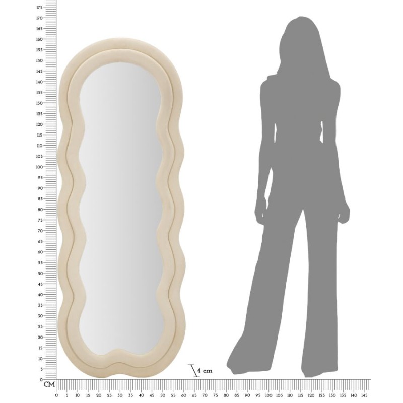 Espejo de pared Miki de terciopelo color crema 60x4x160 cm – Refinamiento aterciopelado y suavidad elegante