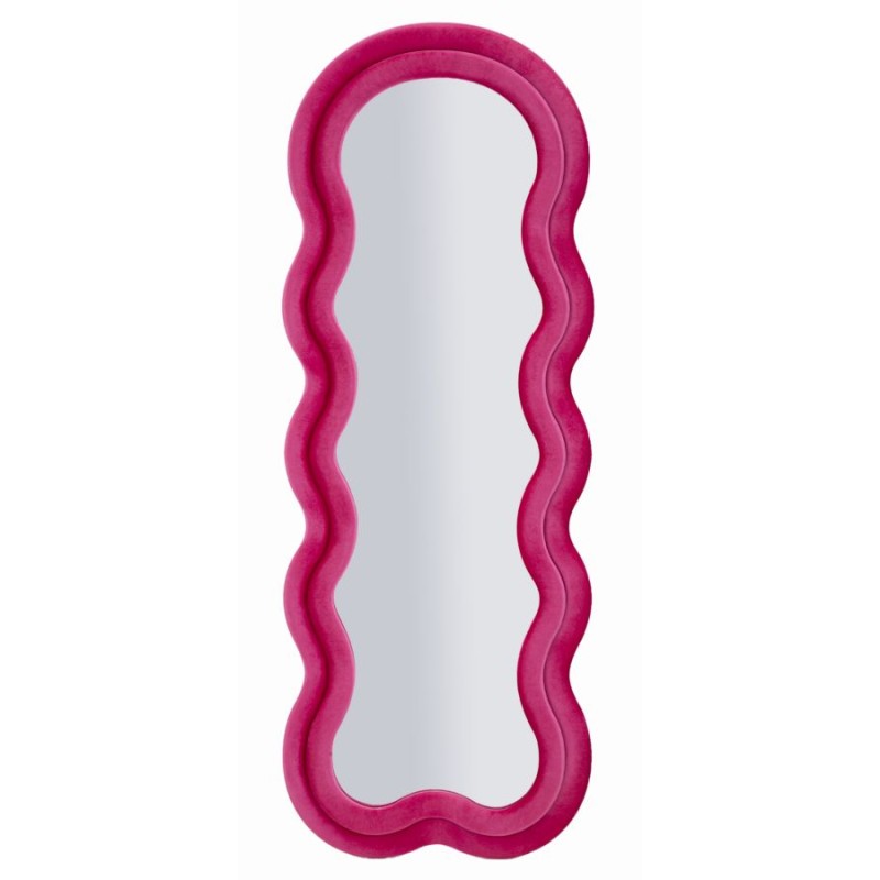 Espejo de pared Miki en terciopelo fucsia, 60x4x160 cm (espejo 39x135 cm) – Color vibrante y estilo audaz