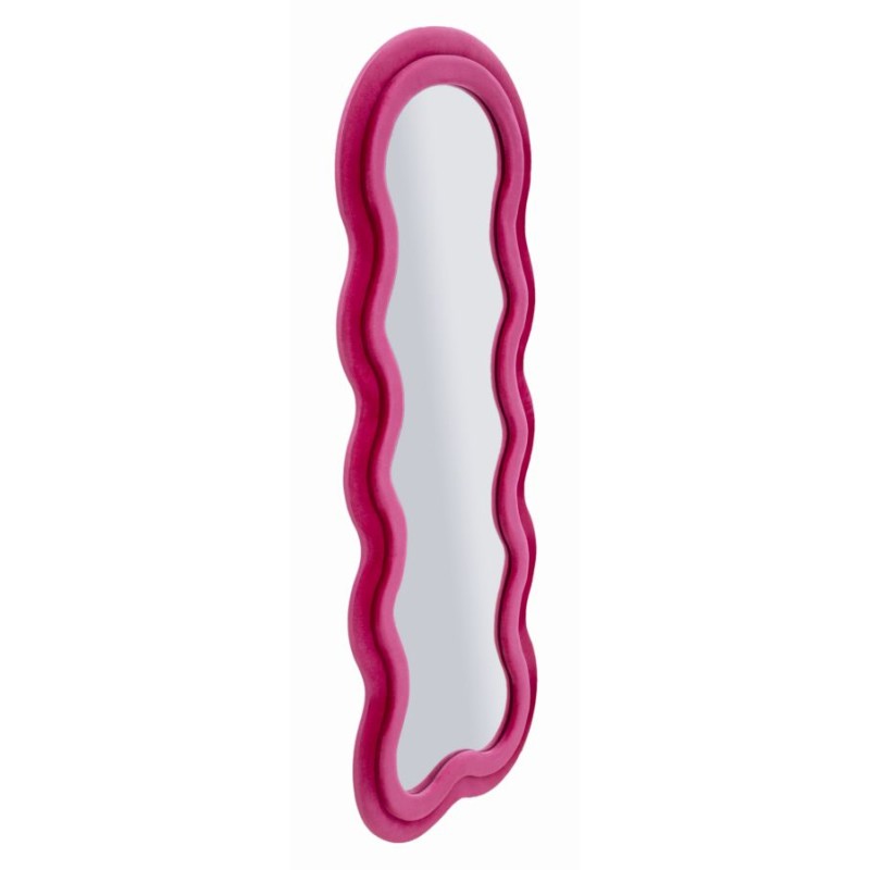 Espejo de pared Miki en terciopelo fucsia, 60x4x160 cm (espejo 39x135 cm) – Color vibrante y estilo audaz