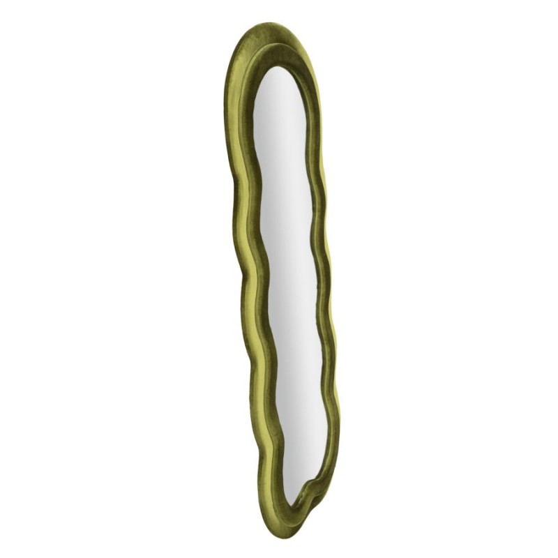 Espejo de pared Miki en terciopelo verde, 60x4x160 cm – Elegancia natural y textura lujosa