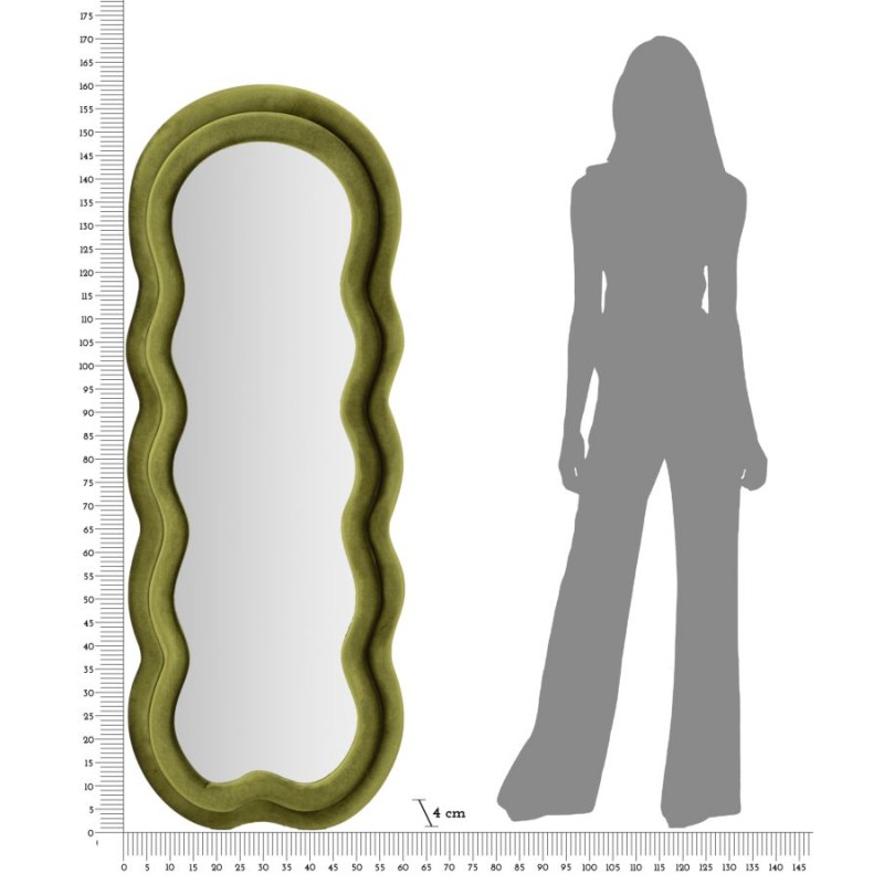 Espejo de pared Miki en terciopelo verde, 60x4x160 cm – Elegancia natural y textura lujosa