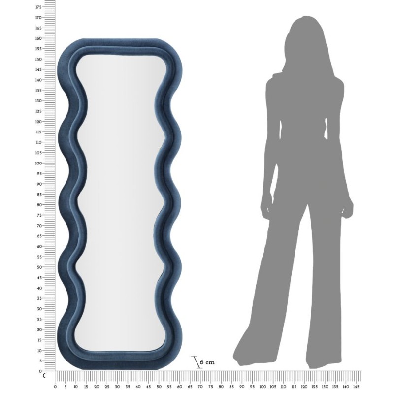 Espejo de pared Emily, terciopelo azul, 60x6x160 cm – Diseño sofisticado y tono relajante