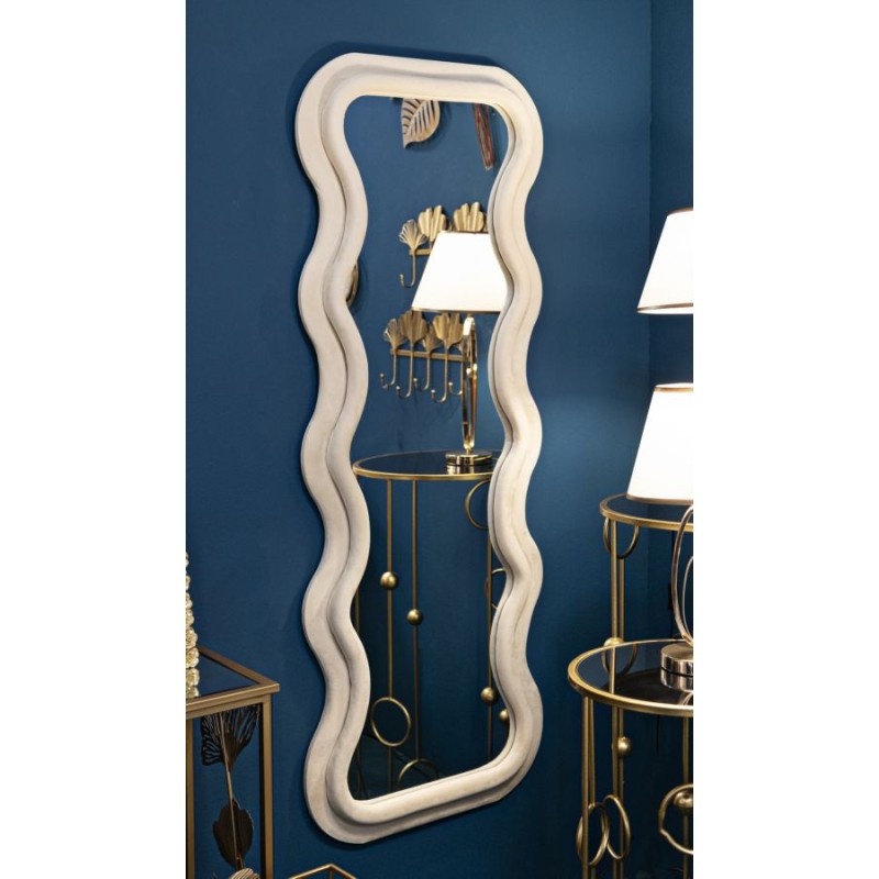 Espejo de pared Emily, terciopelo color crema, 60x6x160 cm – Elegancia sutil y suavidad atemporal