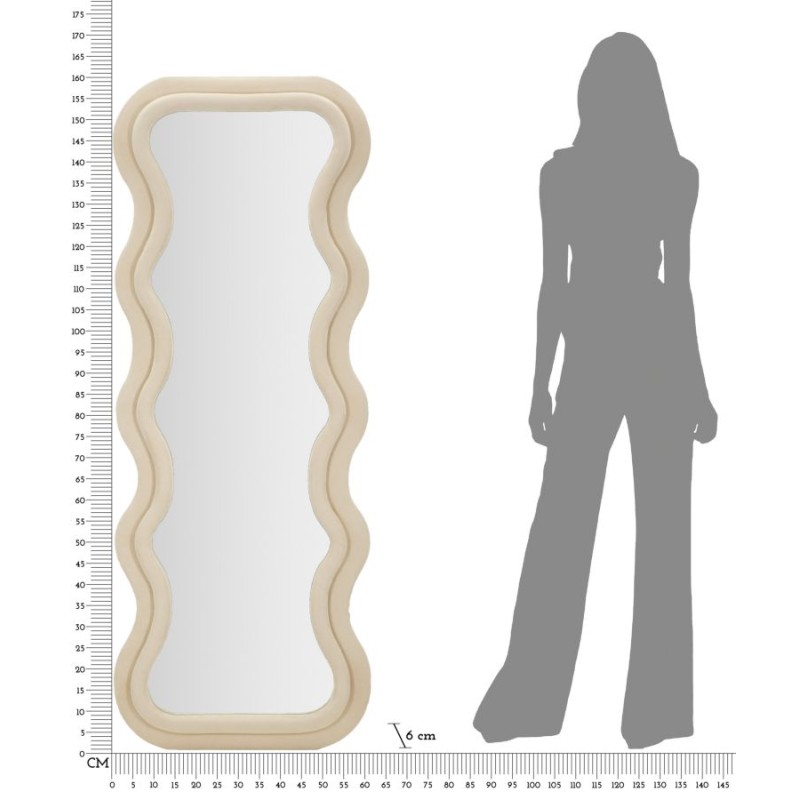 Espejo de pared Emily, terciopelo color crema, 60x6x160 cm – Elegancia sutil y suavidad atemporal
