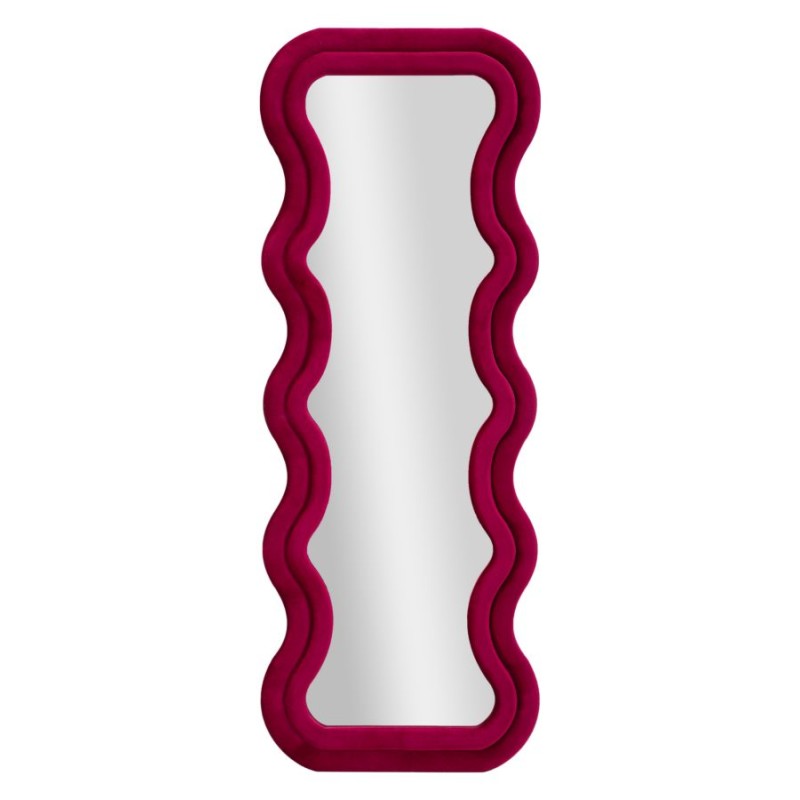 Espejo de pared Emily en terciopelo fucsia, 60x6x160 cm (espejo 42x144 cm) – Un toque moderno y una feminidad audaz