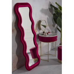 Espejo de pared Emily en terciopelo fucsia, 60x6x160 cm (espejo 42x144 cm) – Un toque moderno y una feminidad audaz