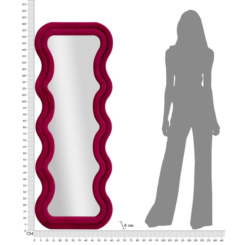 Espejo de pared Emily en terciopelo fucsia, 60x6x160 cm (espejo 42x144 cm) – Un toque moderno y una feminidad audaz