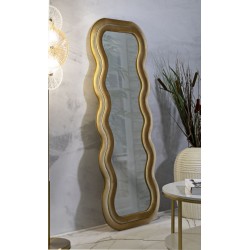 Espejo de pared Emily en terciopelo dorado, 60x6x160 cm (espejo 42x144 cm) – Oro prestigioso y brillo refinado
