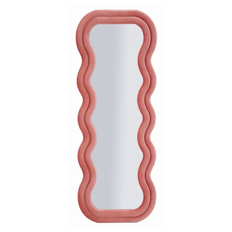 Espejo de pared Emily en terciopelo rosa, 60x6x160 cm (espejo 42x144 cm) – Un encanto delicado y empolvado.