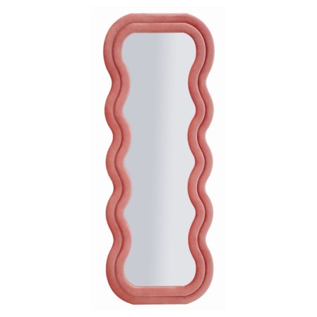 Espejo de pared Emily en terciopelo rosa, 60x6x160 cm (espejo 42x144 cm) – Un encanto delicado y empolvado.