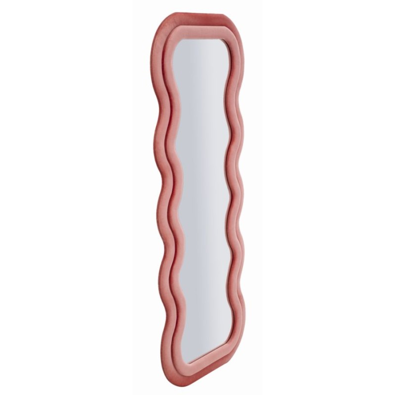 Espejo de pared Emily en terciopelo rosa, 60x6x160 cm (espejo 42x144 cm) – Un encanto delicado y empolvado.