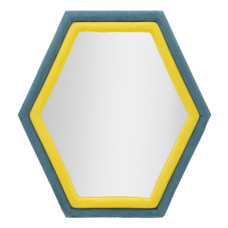 Espejo de pared Tony, terciopelo azul/amarillo, 75x4x80 cm – Diseño contrastante y energía moderna