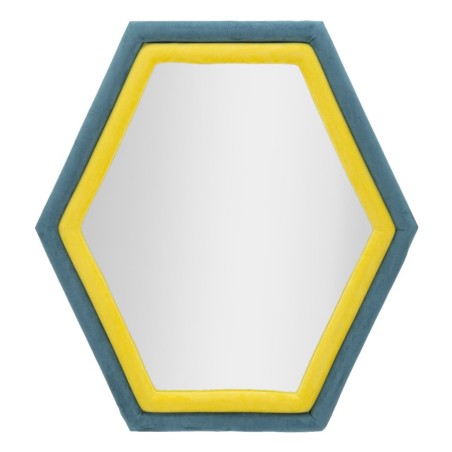 Espejo de pared Tony, terciopelo azul/amarillo, 75x4x80 cm – Diseño contrastante y energía moderna