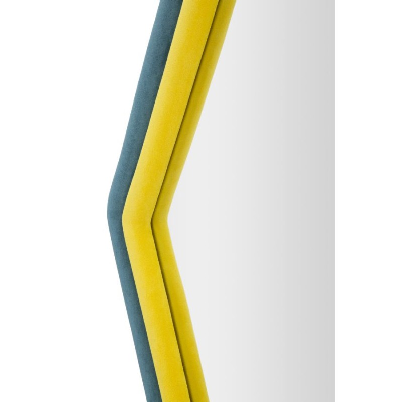 Espejo de pared Tony, terciopelo azul/amarillo, 75x4x80 cm – Diseño contrastante y energía moderna