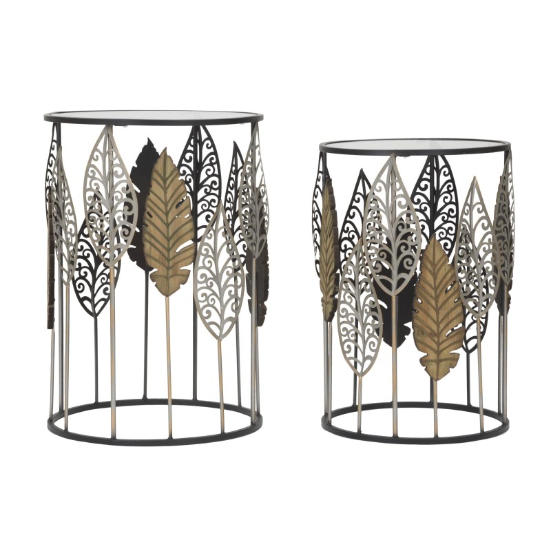 Mesa Ferro e Legno Foglie – Leafy Elegance Ø38x55-33x50 cm