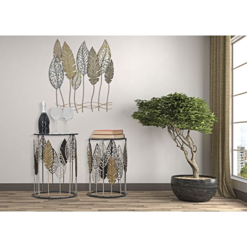 Mesa Ferro e Legno Foglie – Leafy Elegance Ø38x55-33x50 cm