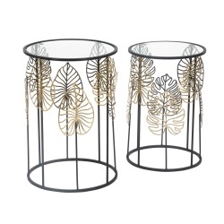 Mesa Foglie Glam – Brillo dorado Ø38x55-33x50 cm