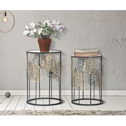 Mesa Foglie Glam – Brillo dorado Ø38x55-33x50 cm