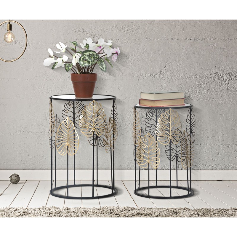 Mesa Foglie Glam – Brillo dorado Ø38x55-33x50 cm