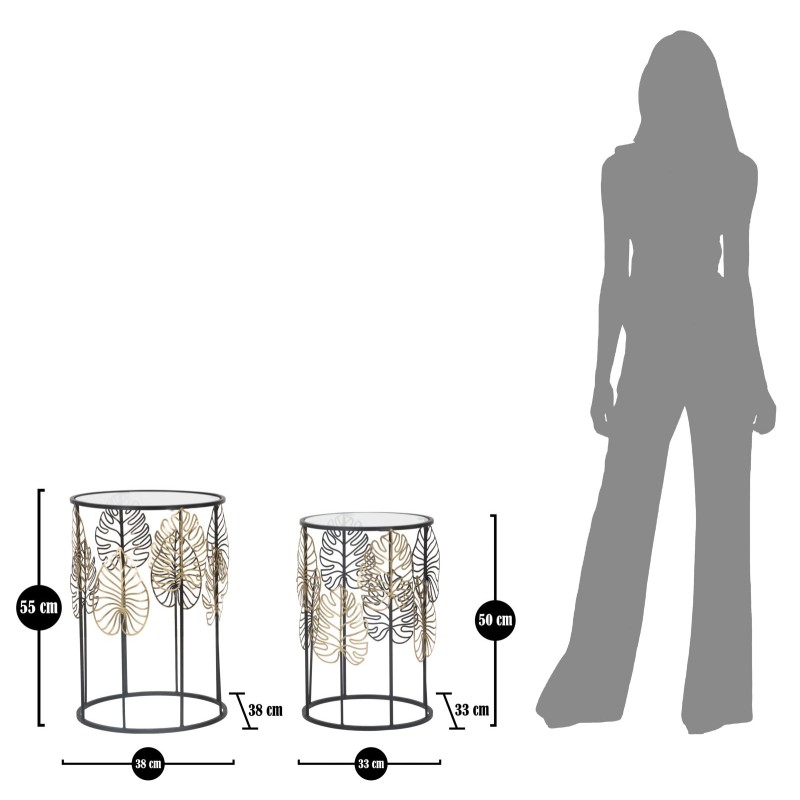 Mesa Foglie Glam – Brillo dorado Ø38x55-33x50 cm