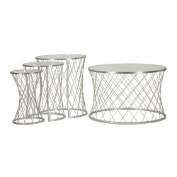 Mesa Noah Silver – Sofisticado brillo. Juego de 4 piezas Ø70x45 - 47x54,5 - 36x50 - 28x45 cm