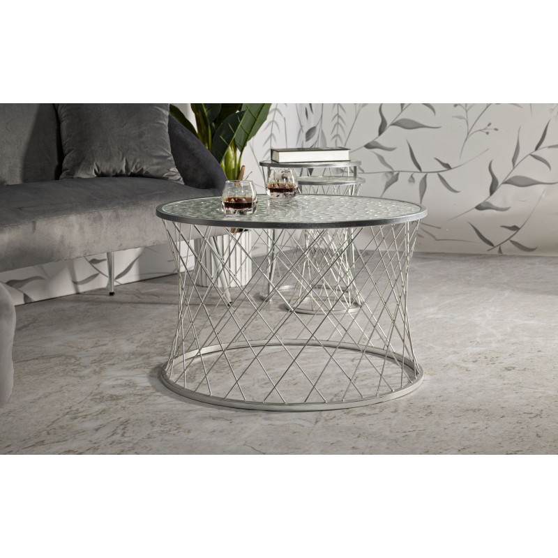 Mesa Noah Silver – Sofisticado brillo. Juego de 4 piezas Ø70x45 - 47x54,5 - 36x50 - 28x45 cm
