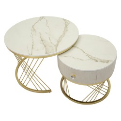 Mesas de centro Votix – Diseño simétrico Ø70x48 - 50x43,5 cm