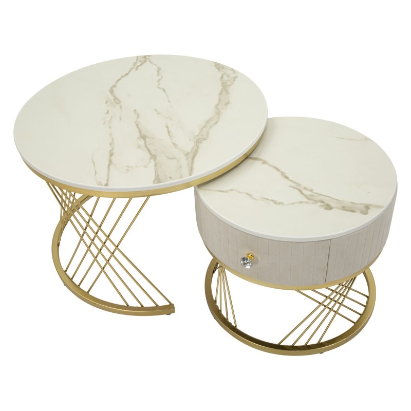 Mesas de centro Votix – Diseño simétrico Ø70x48 - 50x43,5 cm